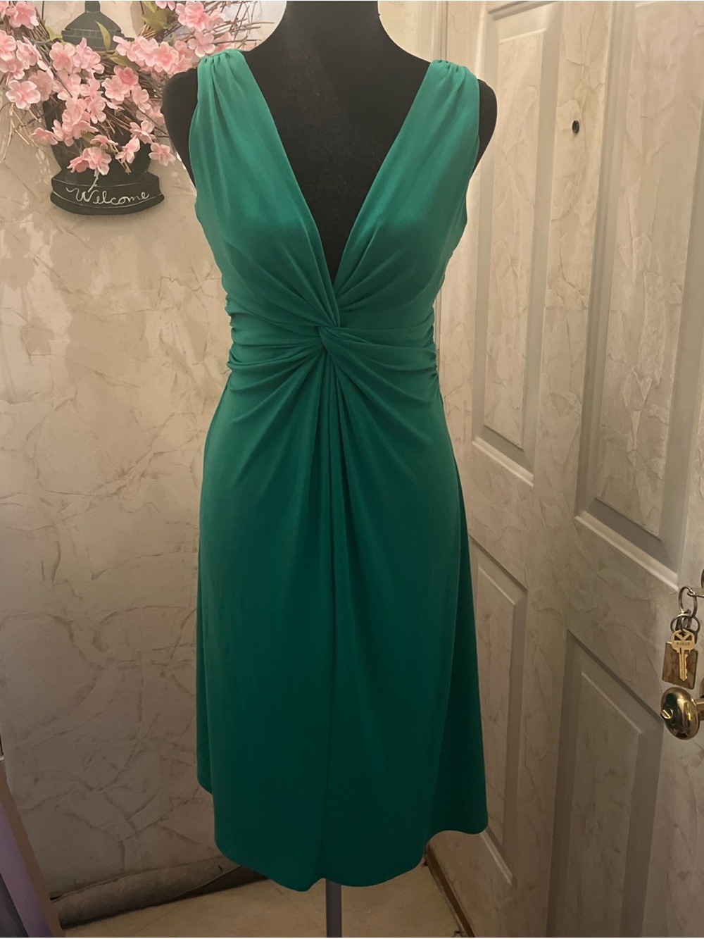 Chaps Teal Knot-Front V-Neck Midi Dress